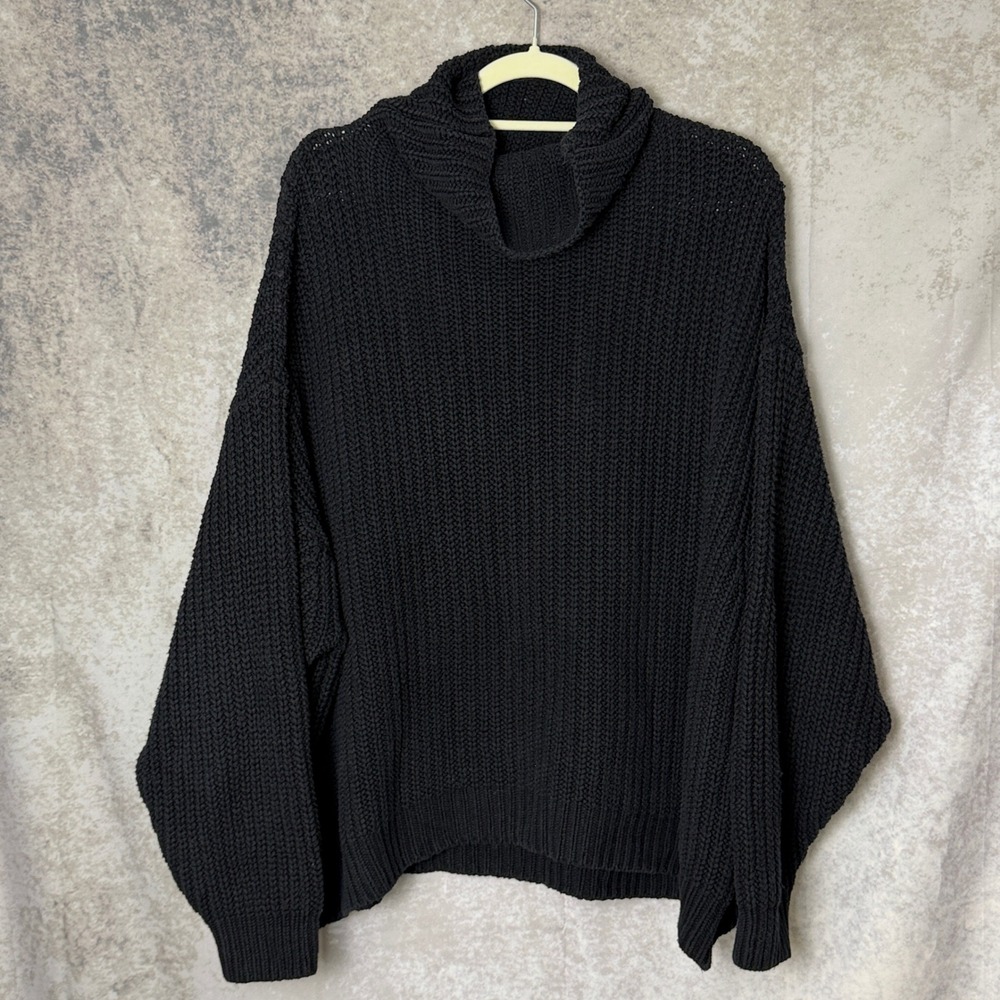 Free People Chunky Knit Cowl Neck Sweater Women's Small Black Oversized Slouchy
